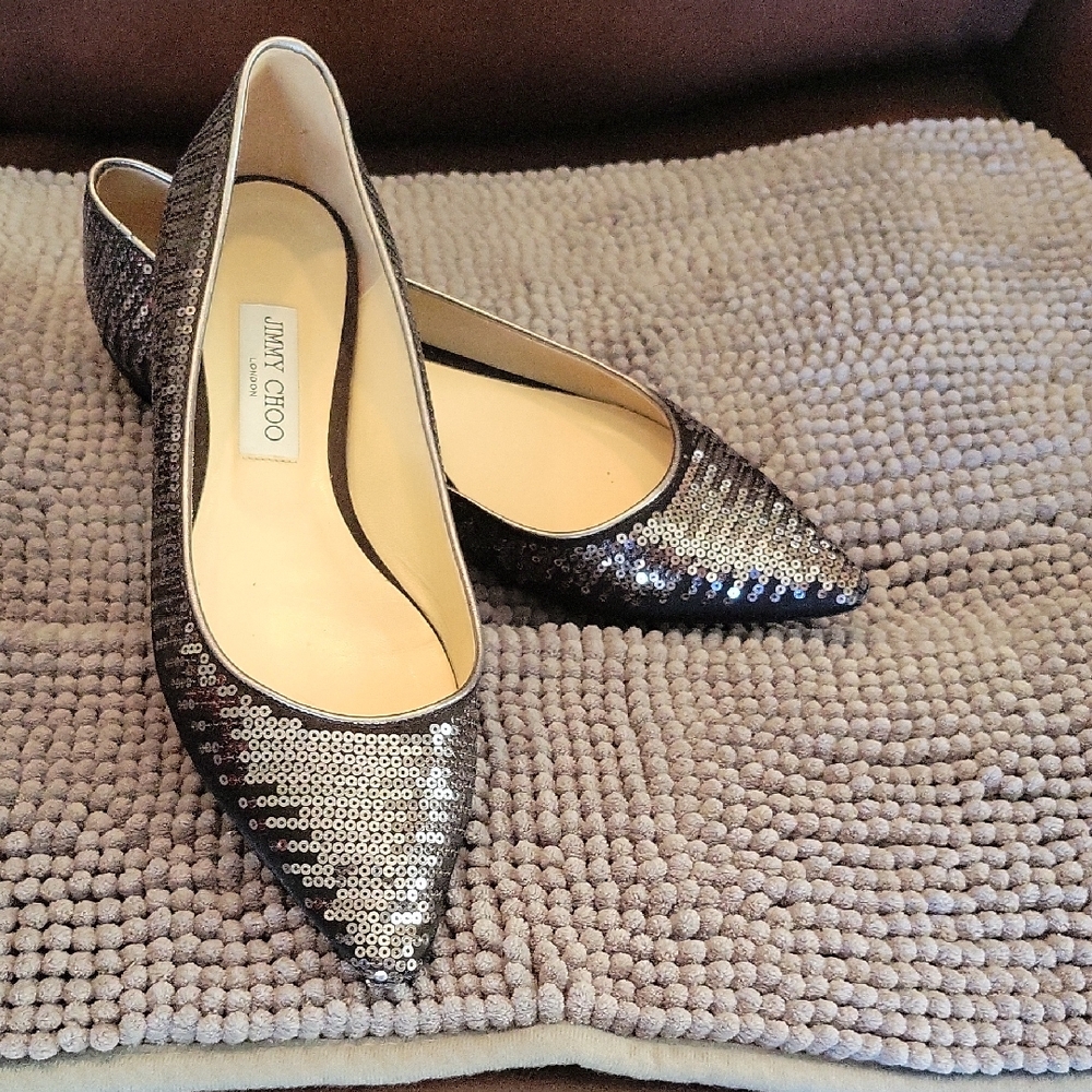 Jimmy Choo Glittering Black Sequin Flats